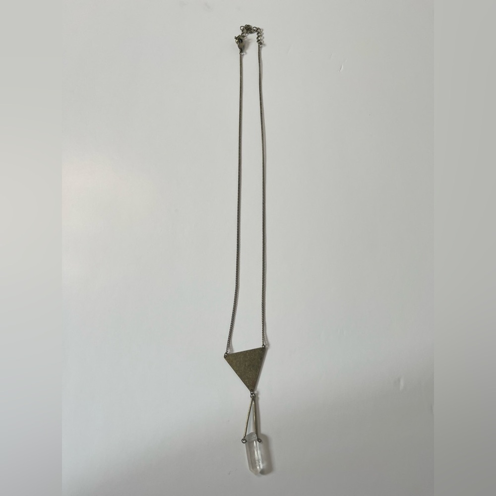 Geometric Triangle Crystal Pendant Necklace in Brass